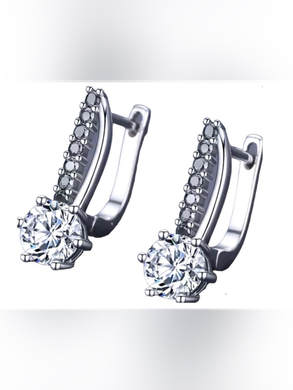Classic Silver-Tone Cubic Zirconia Hoop Drop Earrings - Silver